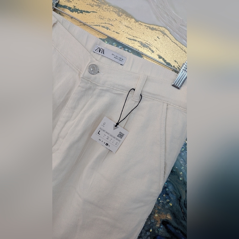NWT Zara Woman's Off-White  Pants Size L